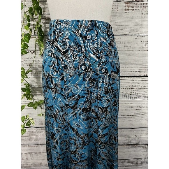 Anthony Skirt size Medium Blue Silver Black Swirls Long A Line Stretch Modest - Picture 3 of 12